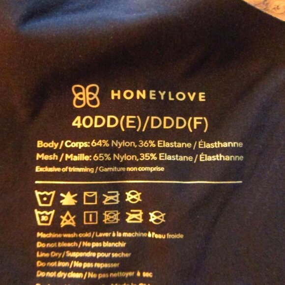 HONEYLOVE Black Padded Crossover Bra size 40DD/DDD - Picture 4 of 4